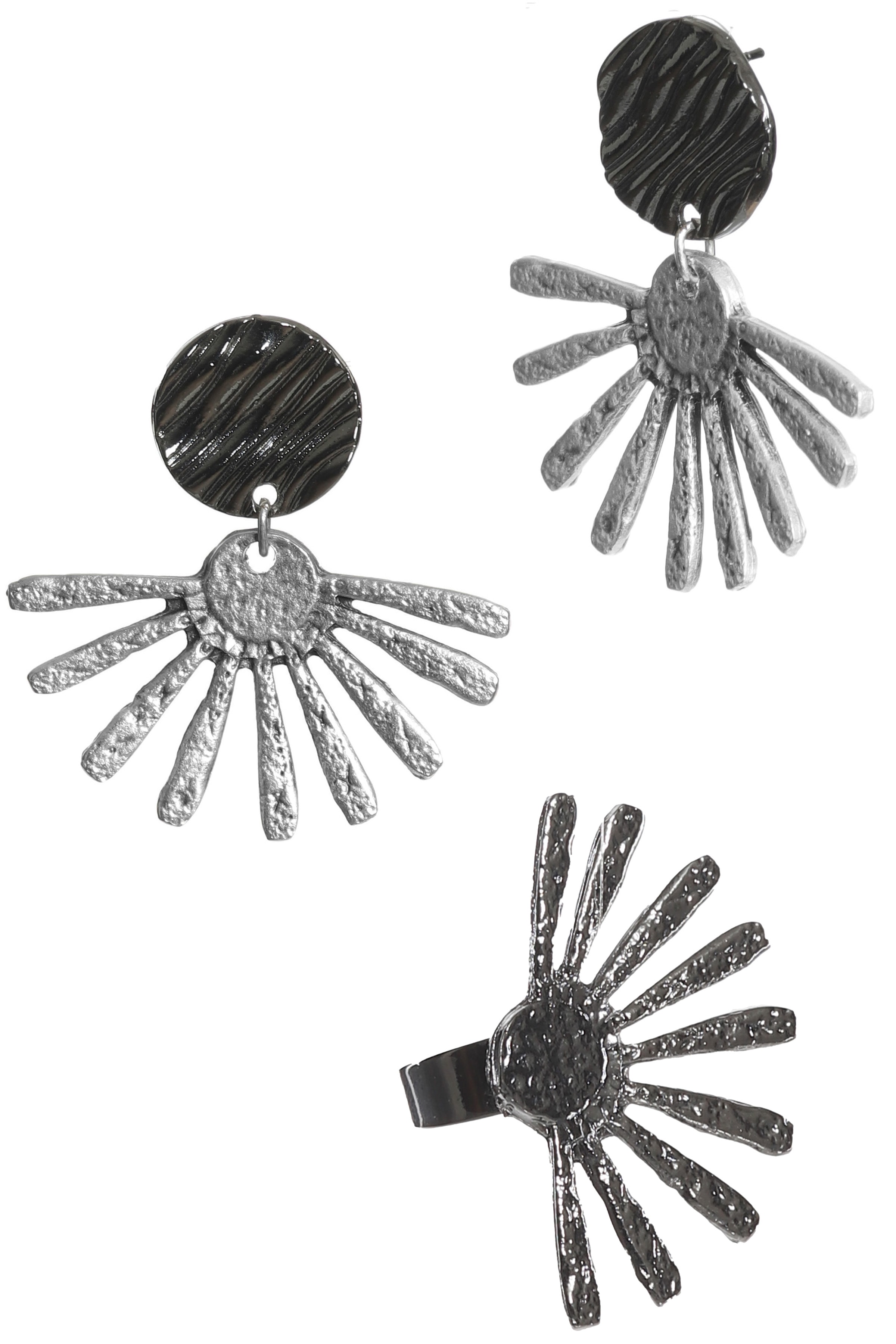 Labalaba Kadın Çivili Model Güneş Küpe & Yüzük Seti