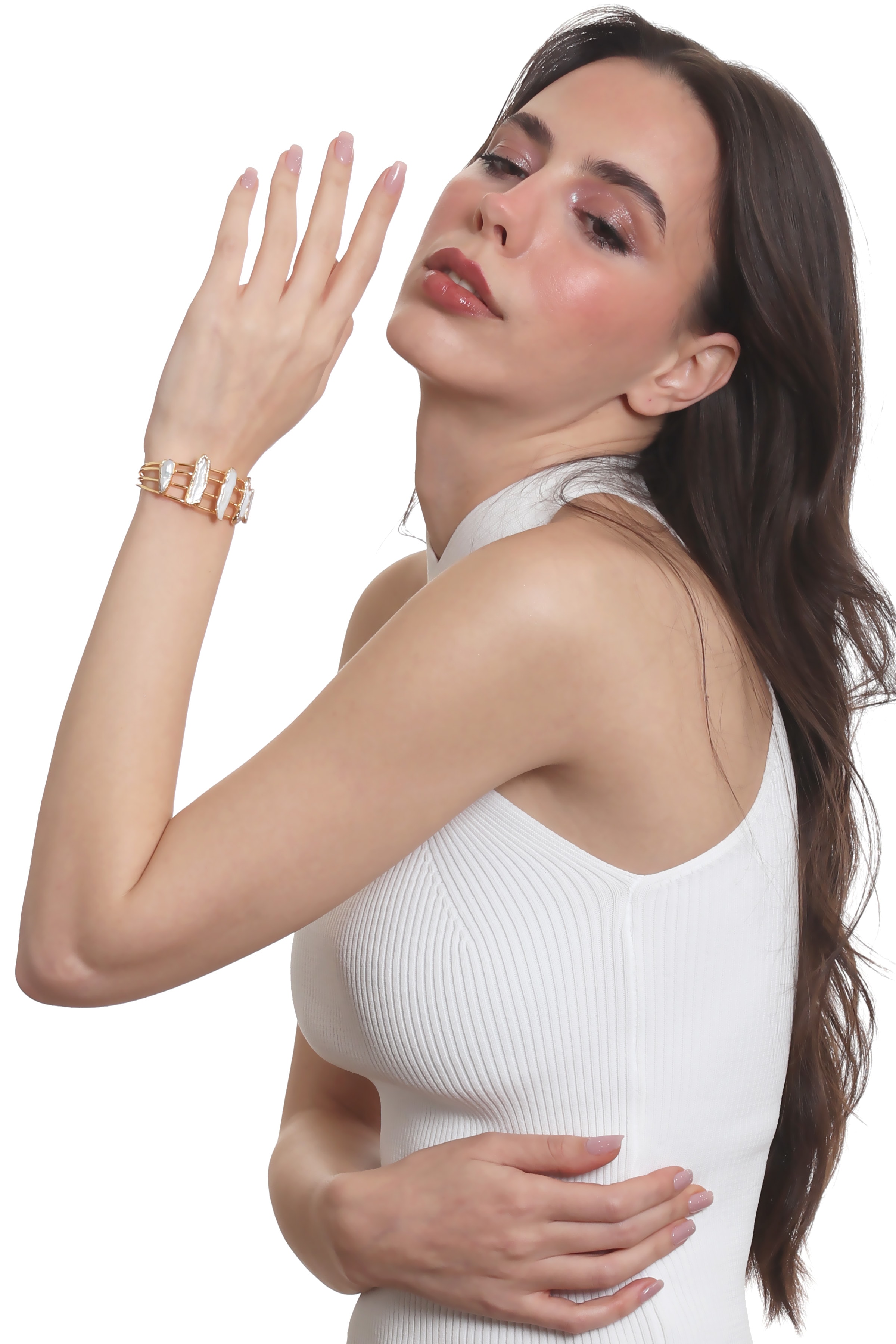 Labalaba Kadın İnci Detaylı Dört Telli El Yapımı Tasarım Bileklik