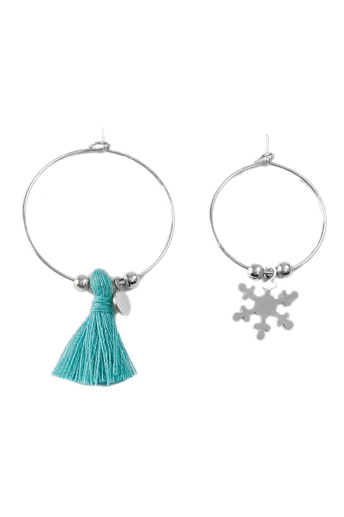 Kadın Püskül&Kar Tanesi Charm Detaylı Çoklu Küpe