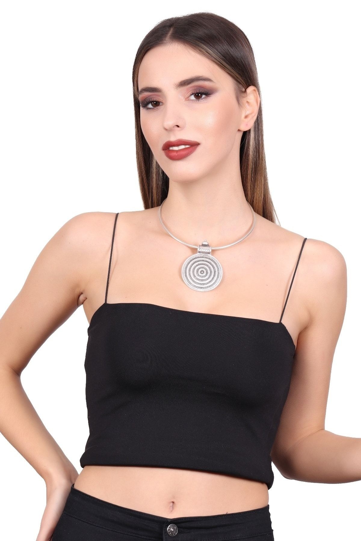 Kadın Antik Gümüş Kaplama Bohem Uçlu Choker