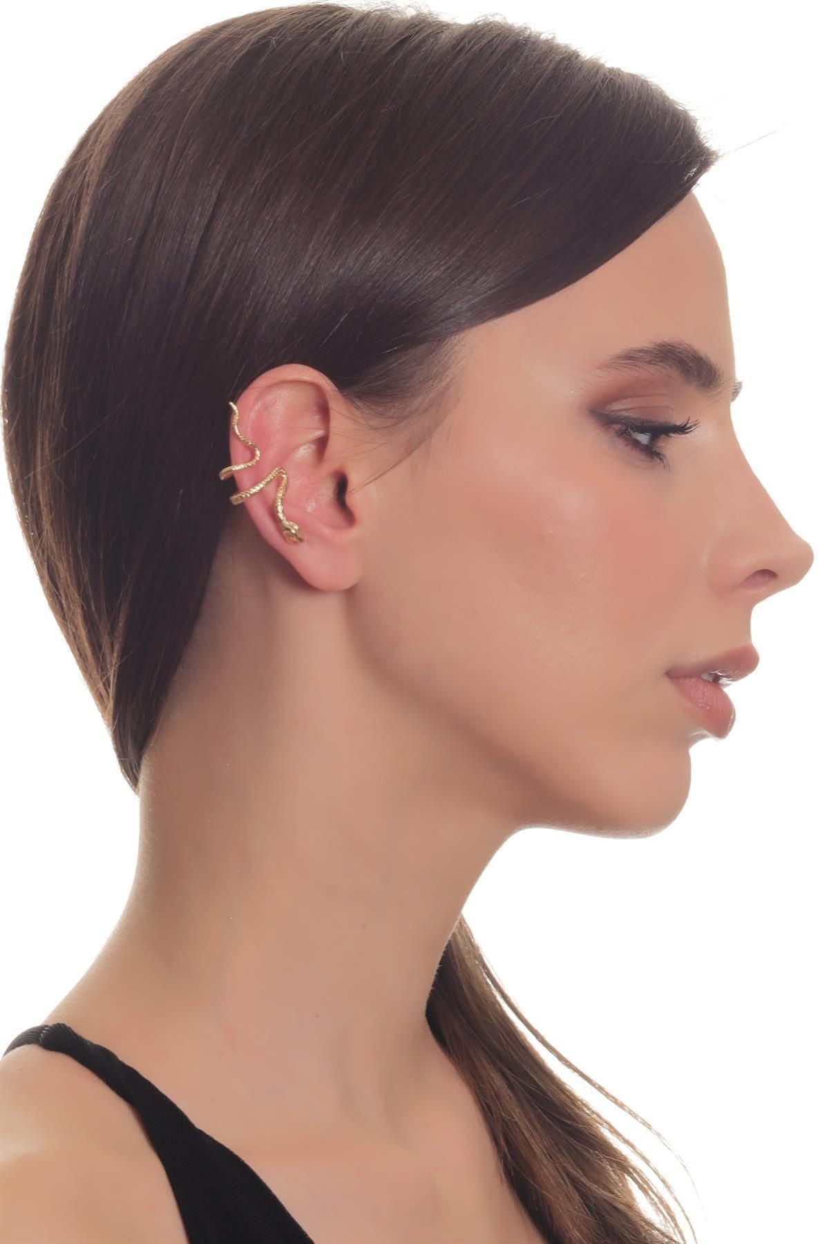 Kadın Antik Gümüş Kaplama Sıkıştırmalı Model Yılan Formlu Kıkırdak Küpe & Earcuff