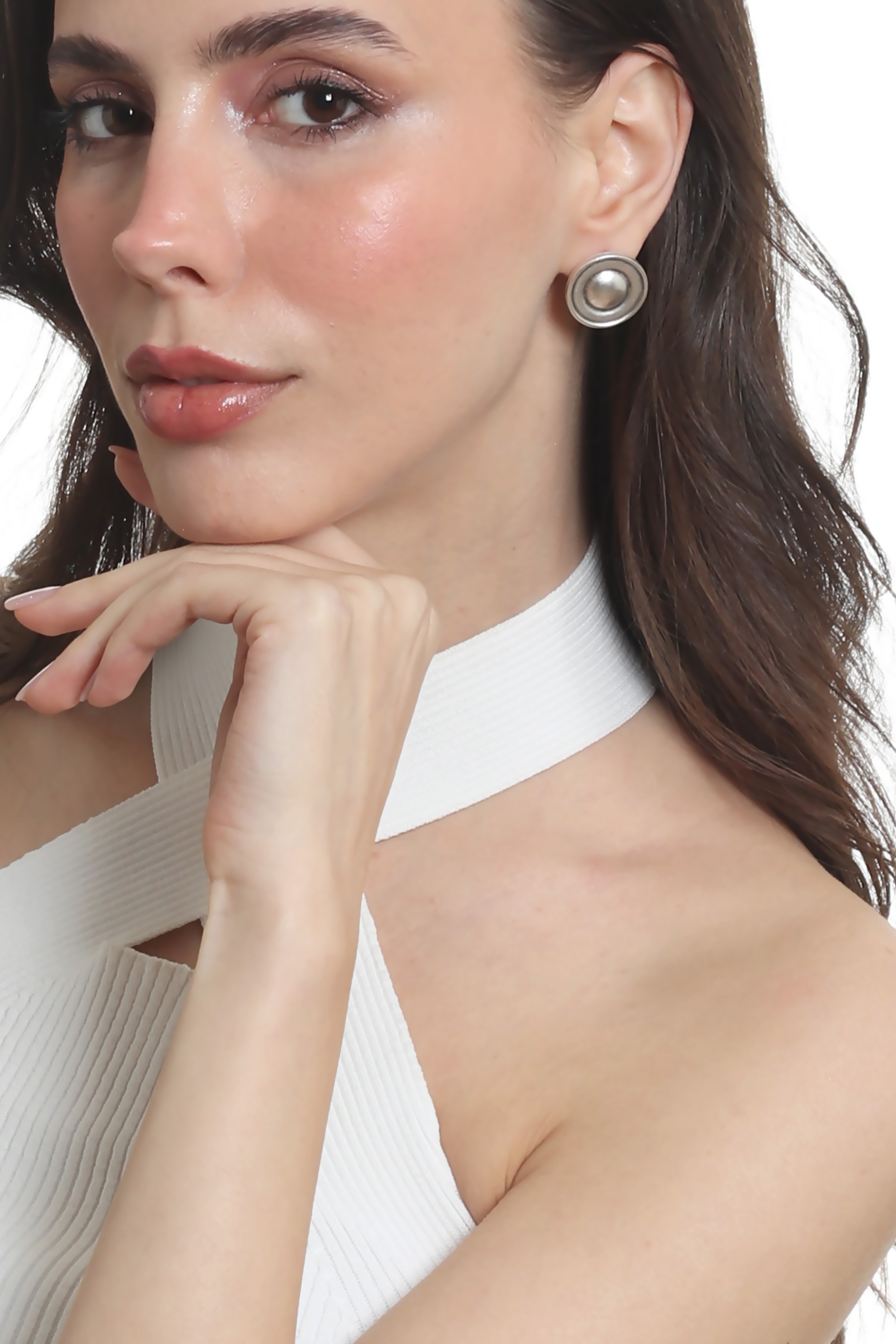 Labalaba Kadın Antik Gümüş Kaplama Çivili Model Düğme Küpe