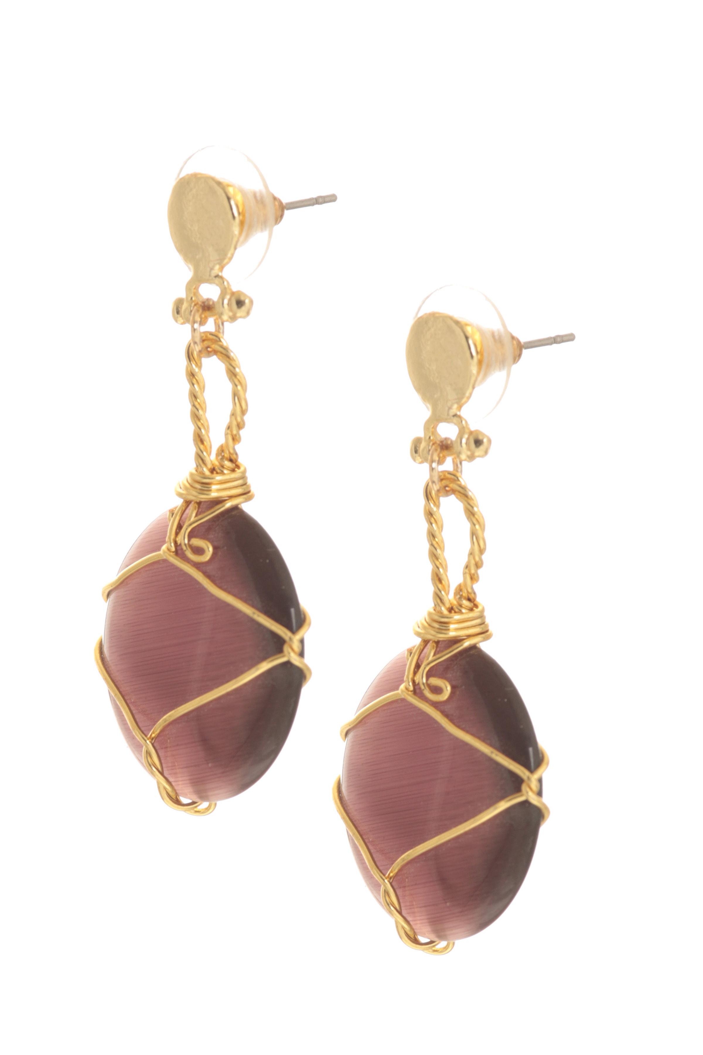 Labalaba Kadın Çivili Model Altın Renk Tel Sarma Tasarım Kedigözü Küpe