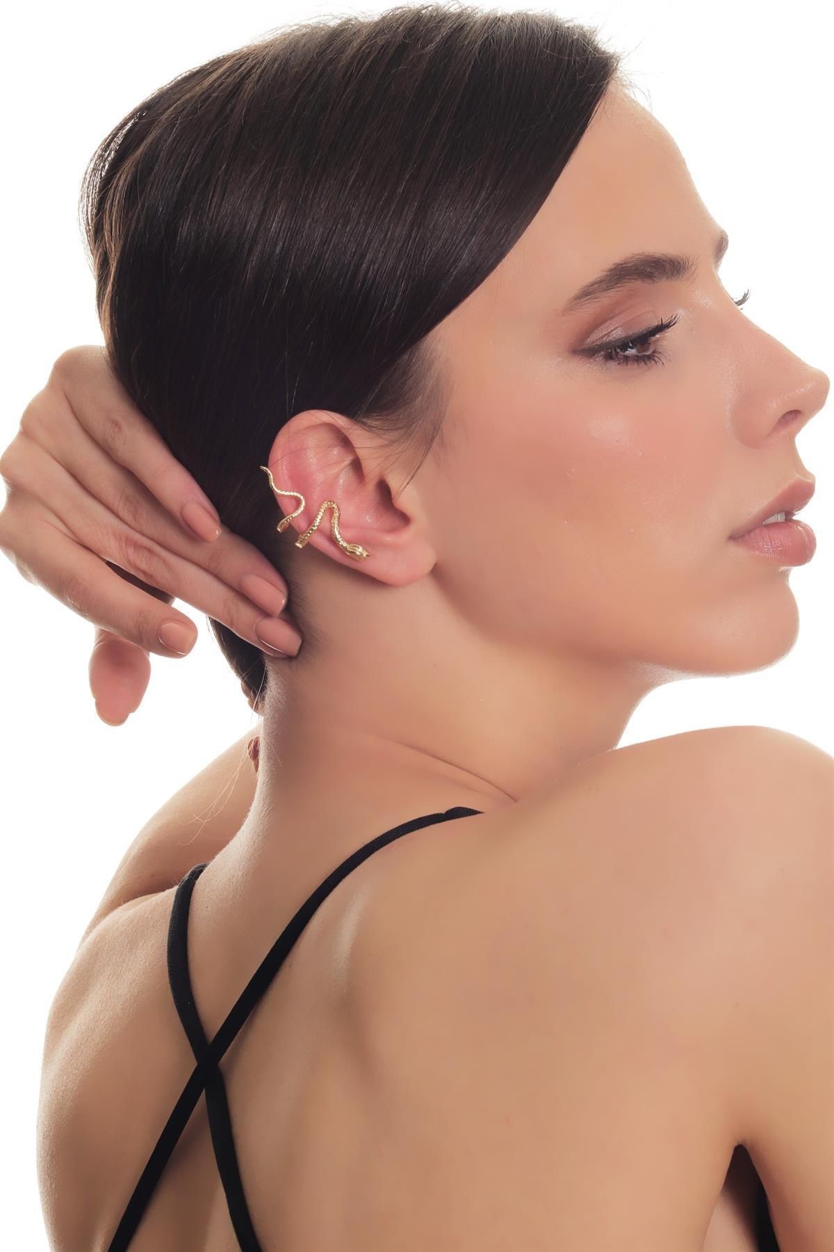 Kadın Antik Gümüş Kaplama Sıkıştırmalı Model Yılan Formlu Kıkırdak Küpe & Earcuff