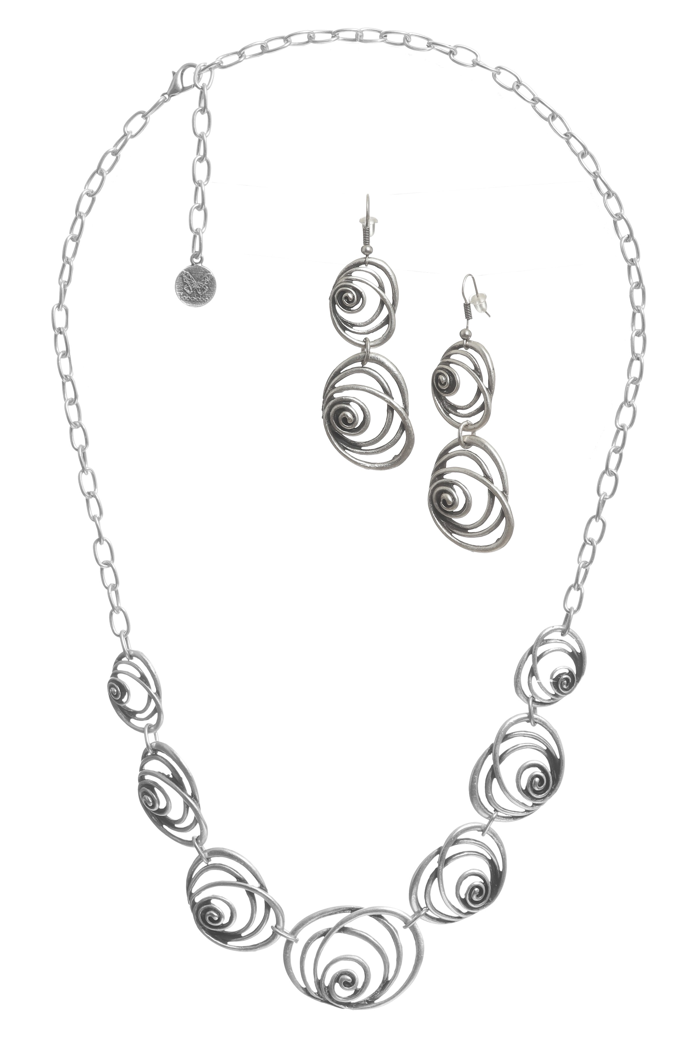 Labalaba Kadın Antik Gümüş Kaplama Sallantılı Model Gül Formlu Küpe & Kolye Seti