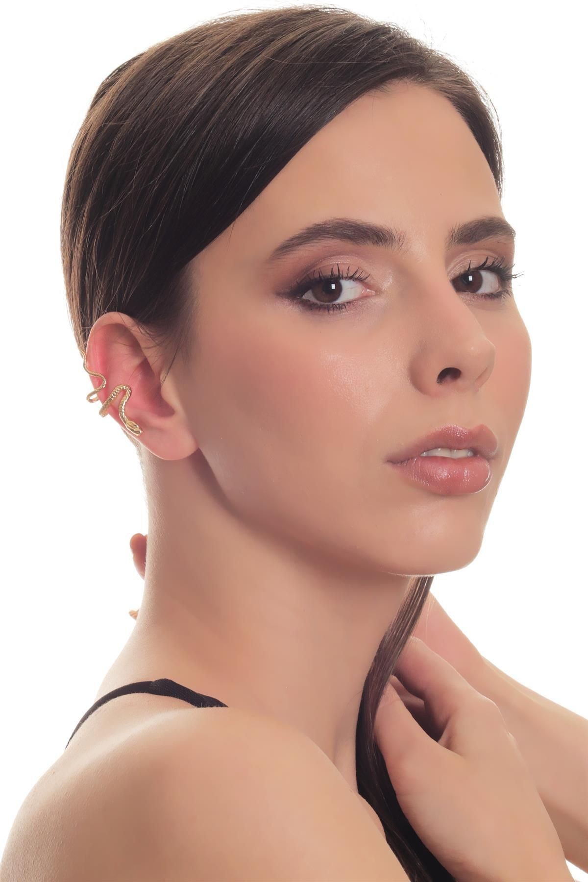 Kadın Antik Gümüş Kaplama Sıkıştırmalı Model Yılan Formlu Kıkırdak Küpe & Earcuff