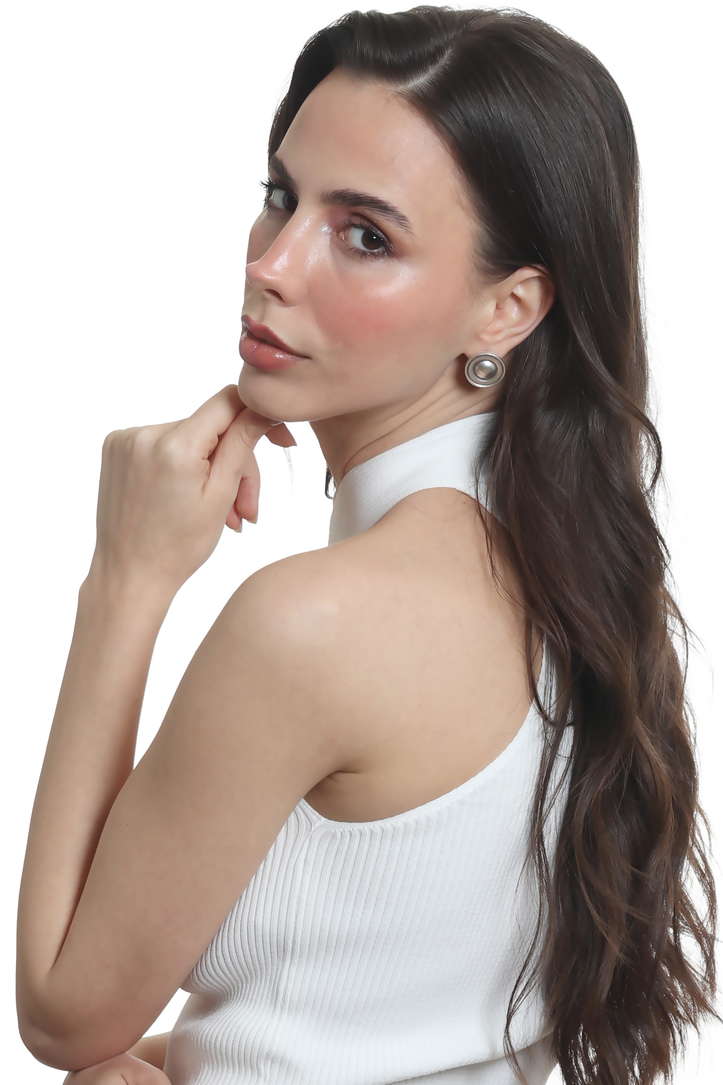 Labalaba Kadın Antik Gümüş Kaplama Çivili Model Düğme Küpe