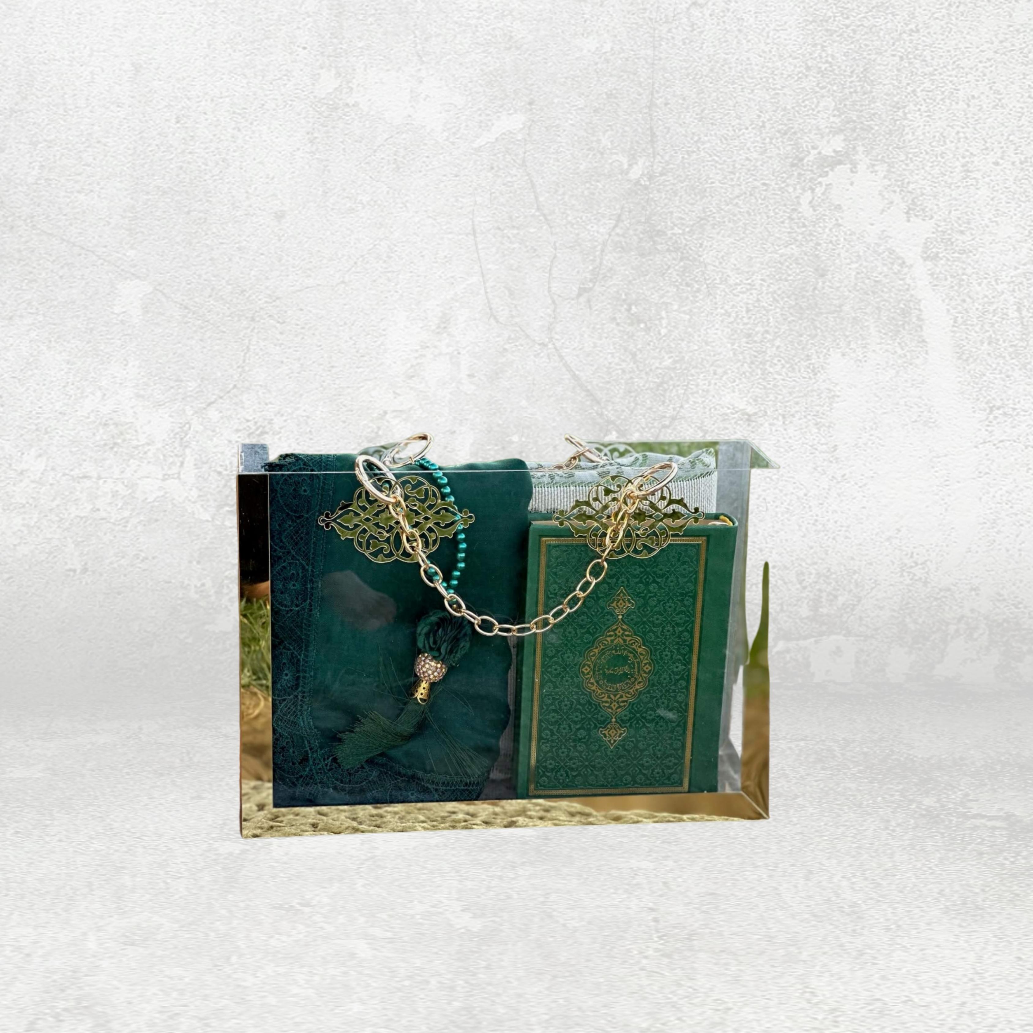 Metal Zincirli Şeffaf Çantalı Set (Yeşil)