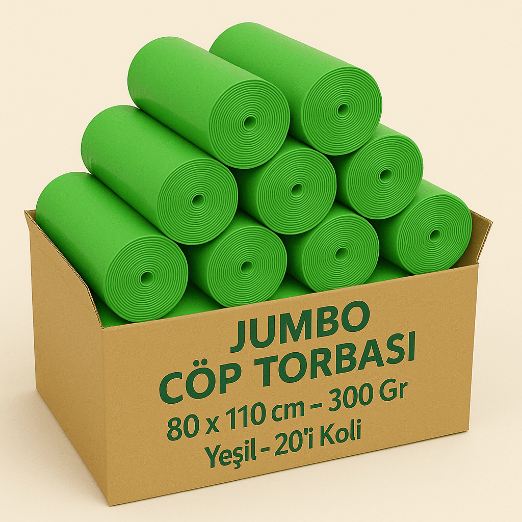 Jumbo Çöp Torbası 80x110 cm – 300 Gr – Yeşil – 20’li Koli