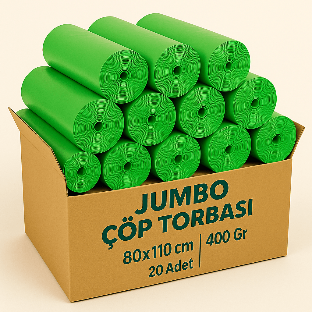 Jumbo Çöp Torbası 80x110 cm – 400 Gr – Yeşil – 20 Adet