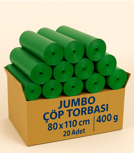 Jumbo Çöp Torbası 80x110 cm – 400 Gr – Yeşil – 20’li Koli