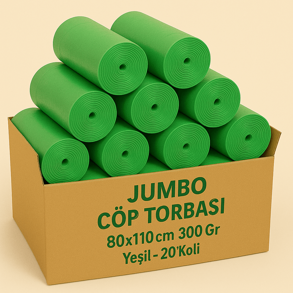 Jumbo Çöp Torbası 80x110 – 300 Gr – Yeşil – 20’li Koli