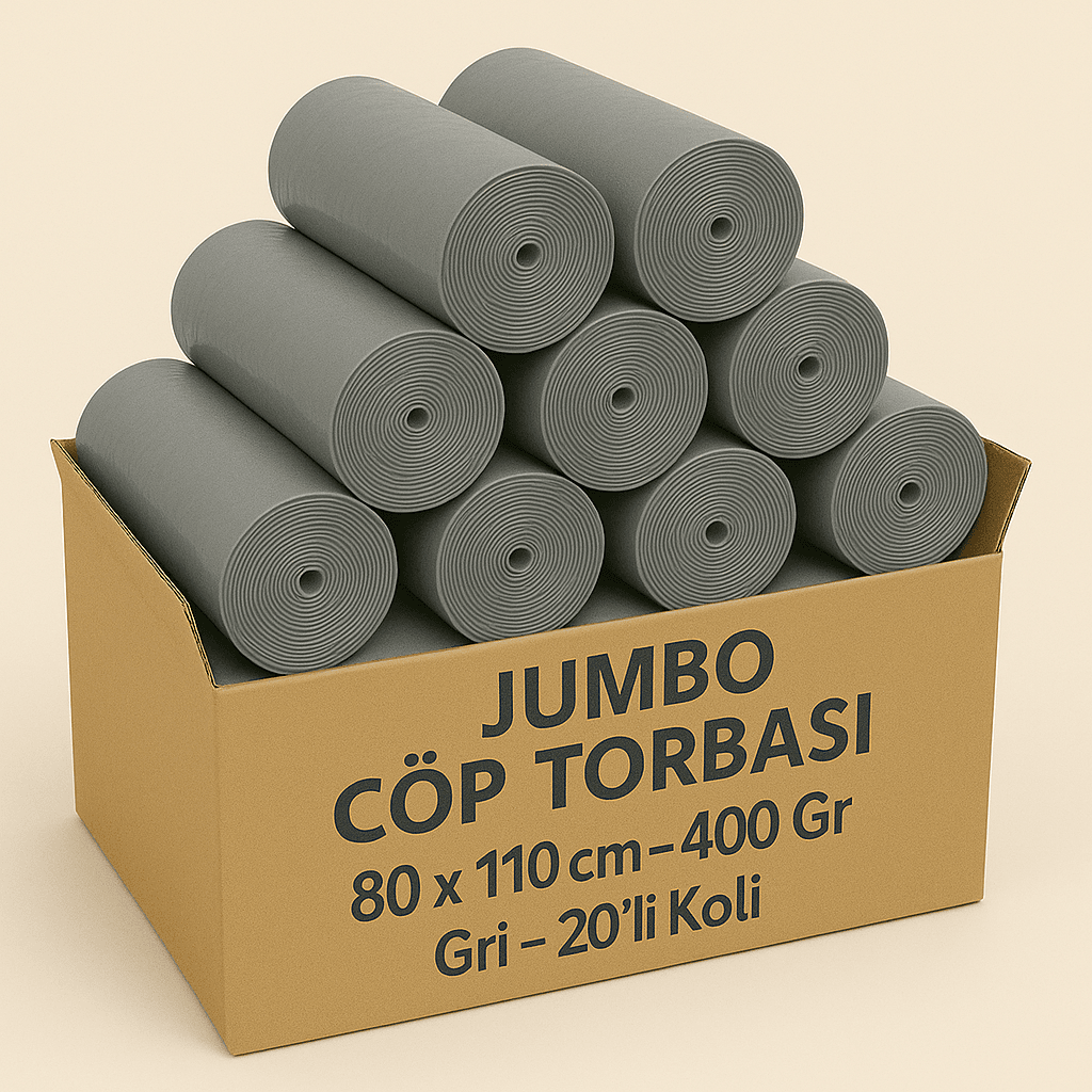 Jumbo Çöp Torbası 80x110 cm – 400 Gr – Gri – 20’li Koli