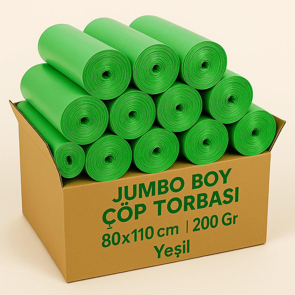 Jumbo Boy Çöp Torbası 80x110 cm 300 Gr – 20’li Koli (Yeşil) 