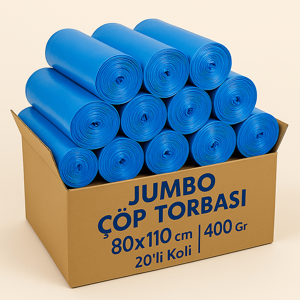 80x110 Jumbo Çöp Torbası – 400 Gr – Mavi – 20’li Koli