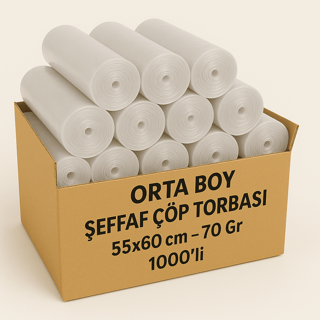 Orta Boy Şeffaf Çöp Torbası – 55x60 cm – 70 gr – 1000’li