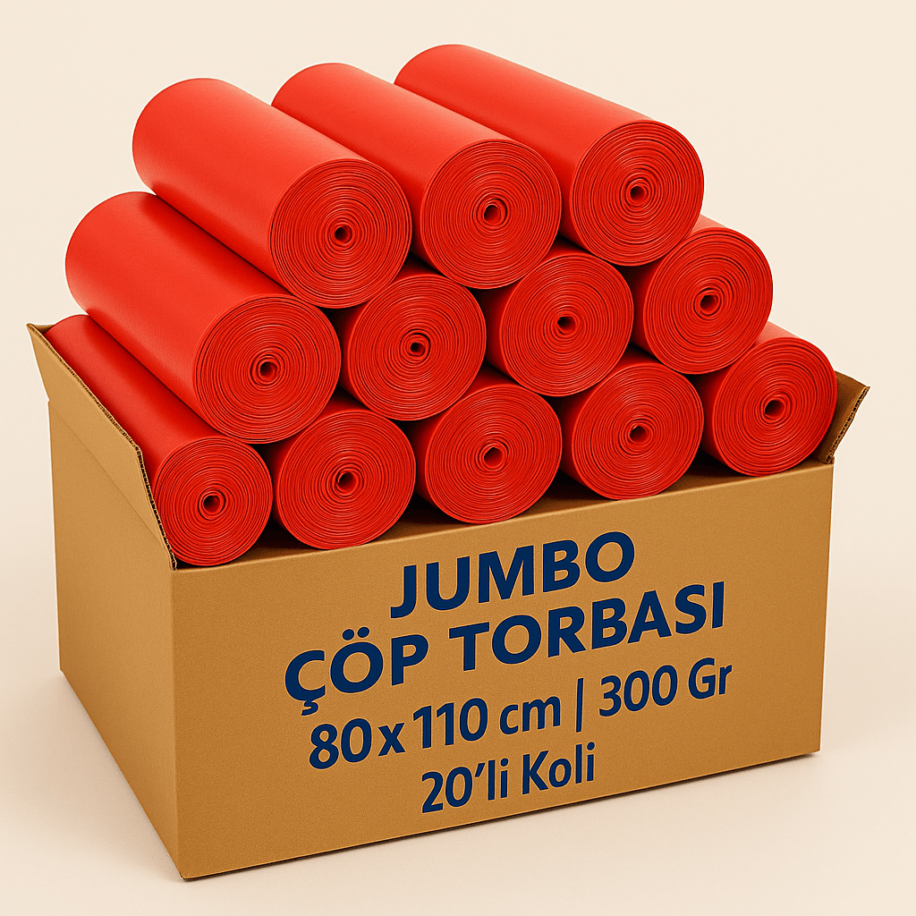 Jumbo Çöp Torbası 80x110 cm – 300 Gr – Kırmızı – 20’li Koli