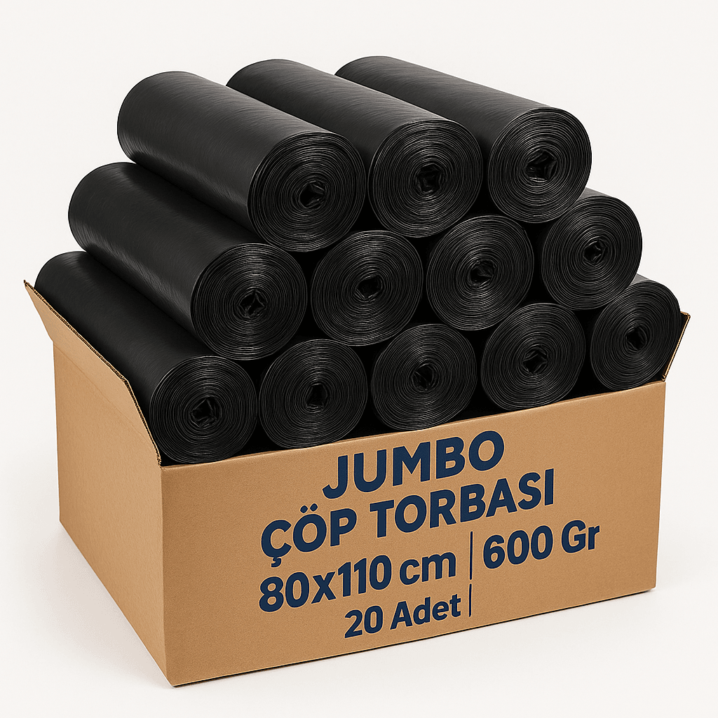 Jumbo Çöp Torbası 80x110 cm – 600 Gr – Siyah – 20 Adet – 60 Mic