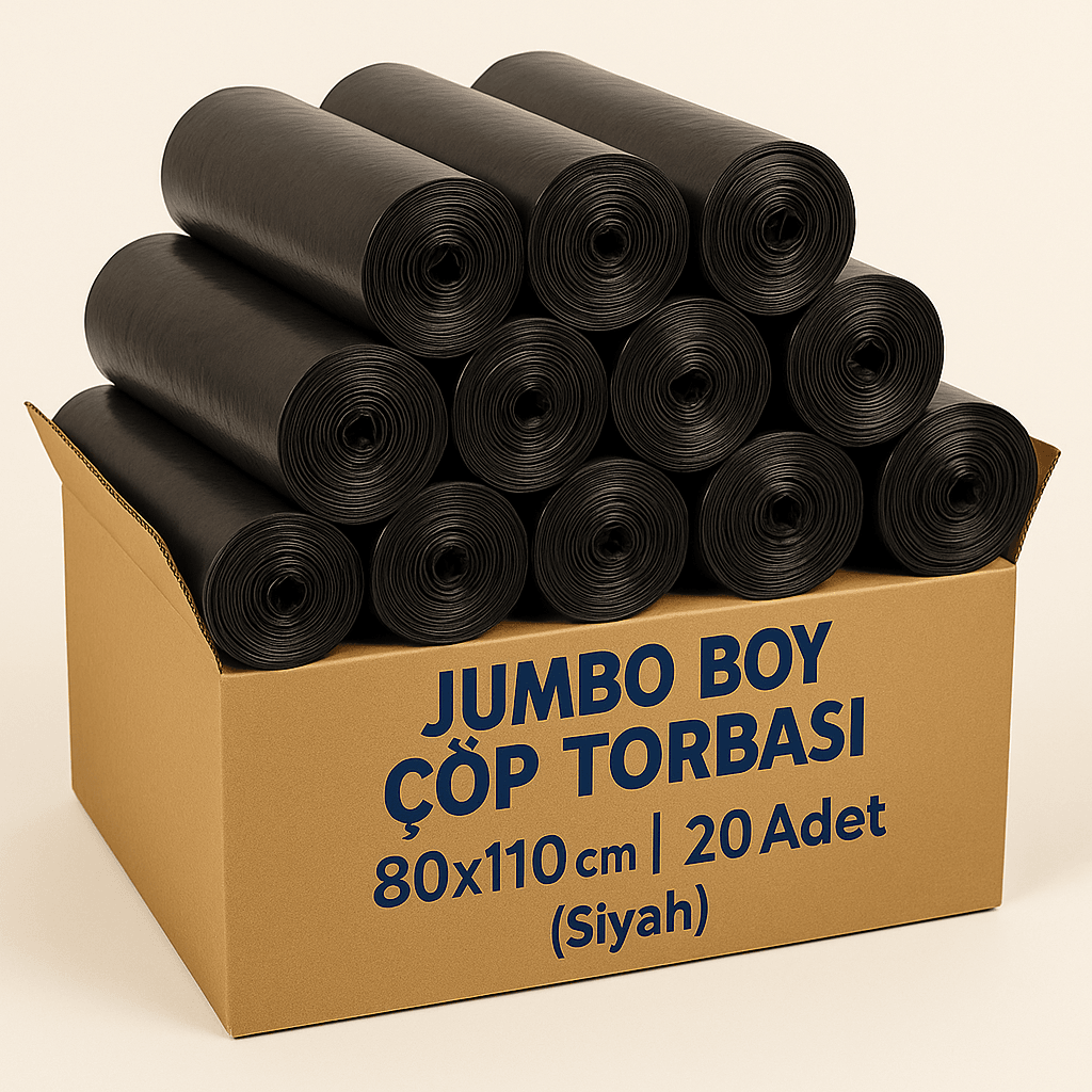 Jumbo Boy Çöp Torbası 80x110 cm 300 Gr – 20’li Koli (Siyah) 