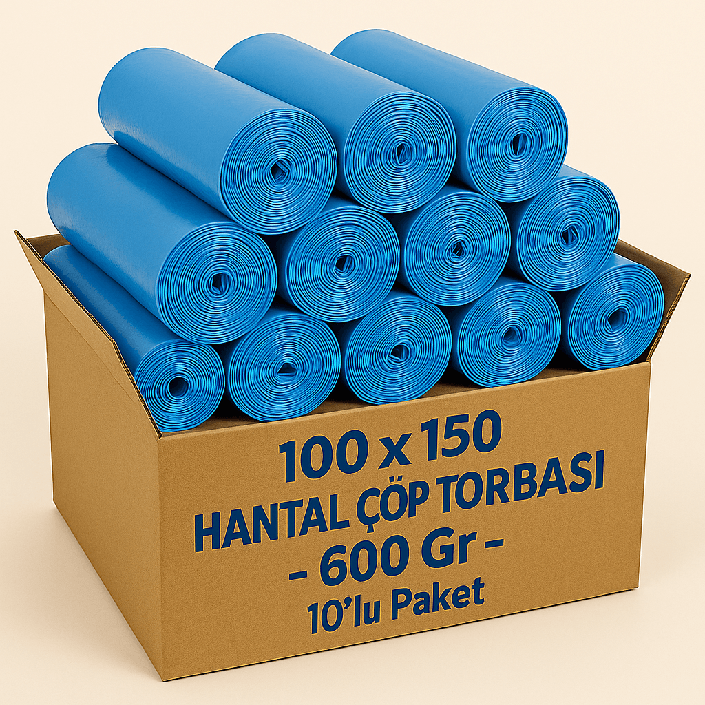 100x150 Hantal Çöp Torbası – 600 Gr – Mavi – 10’lu Paket