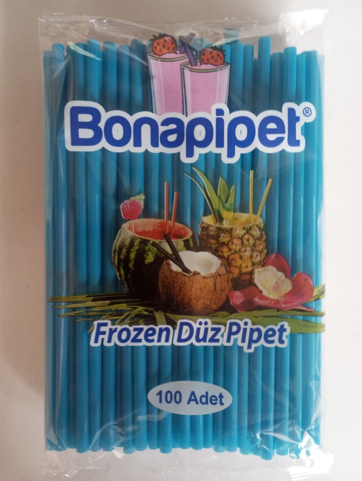 Bonapipet Frozen Düz Pipet Mavi – 100’lü Paket