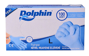 Dolphin Pudrasız Mavi Nitril Büyük Boy (L) 100'lü Muayene Eldiveni