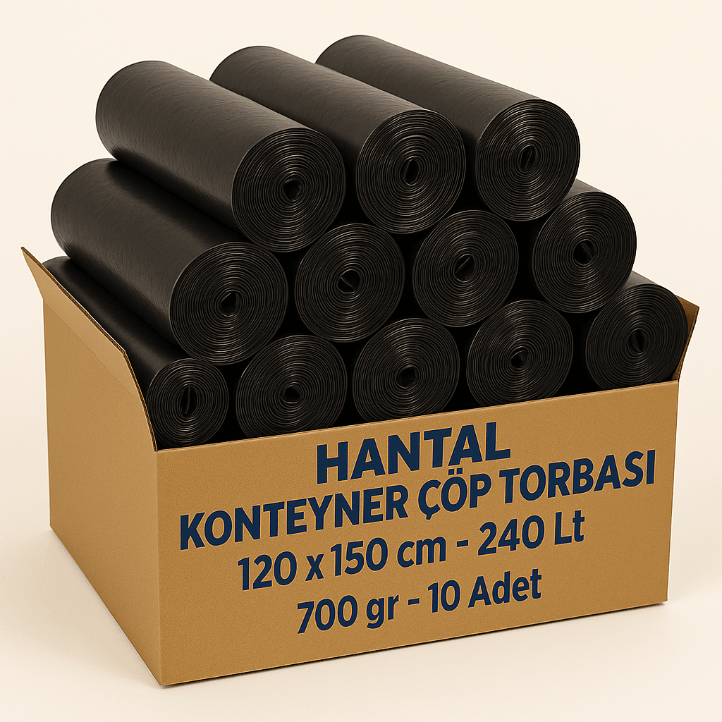 Hantal Konteyner Çöp Torbası - 120 x 150 cm - 240 Litre Siyah  700 gr - 10 Adet / Rulo