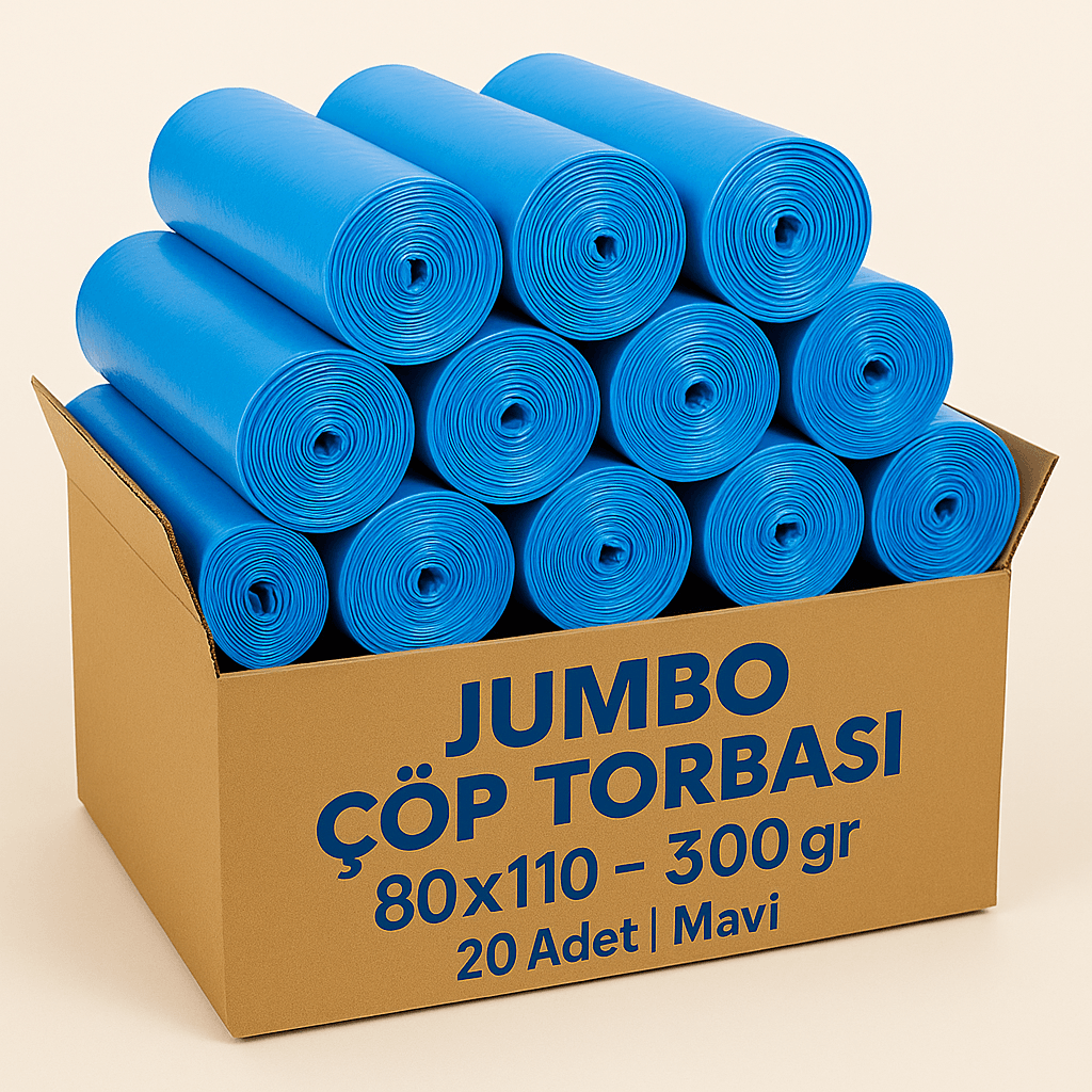 Jumbo Çöp Torbası 80x110 – 300 gr | 20’li Koli | Mavi