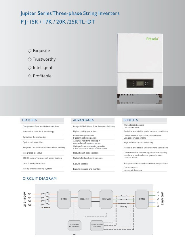 PRESOLA 20KW 3P 2MPPT ON-GRID INVERTER+WIFI MODÜL