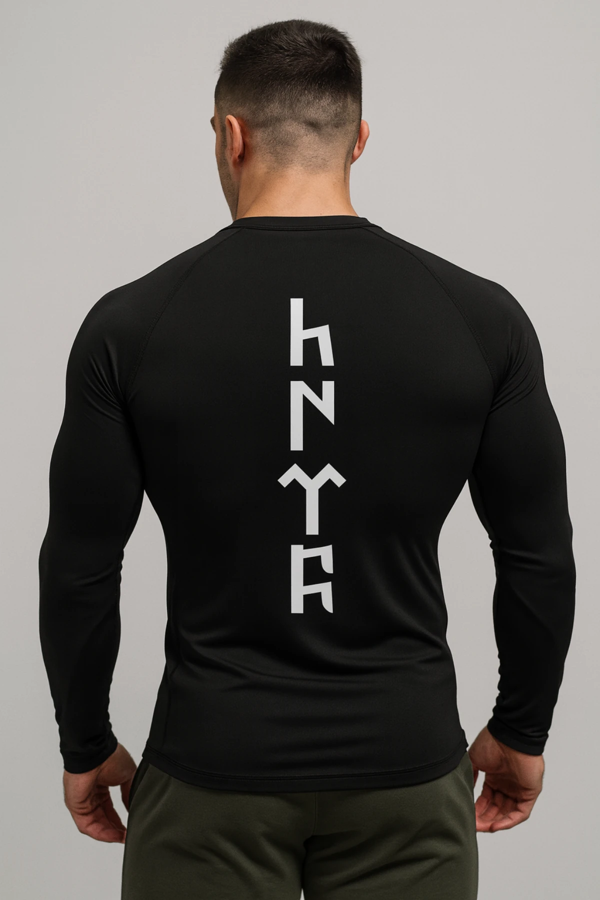 Göktürkçe Türk Yazılı Sırt Baskılı Uzun Kollu Compression Spor Tshirt Vücuda Yapışan Body İçlik Comp