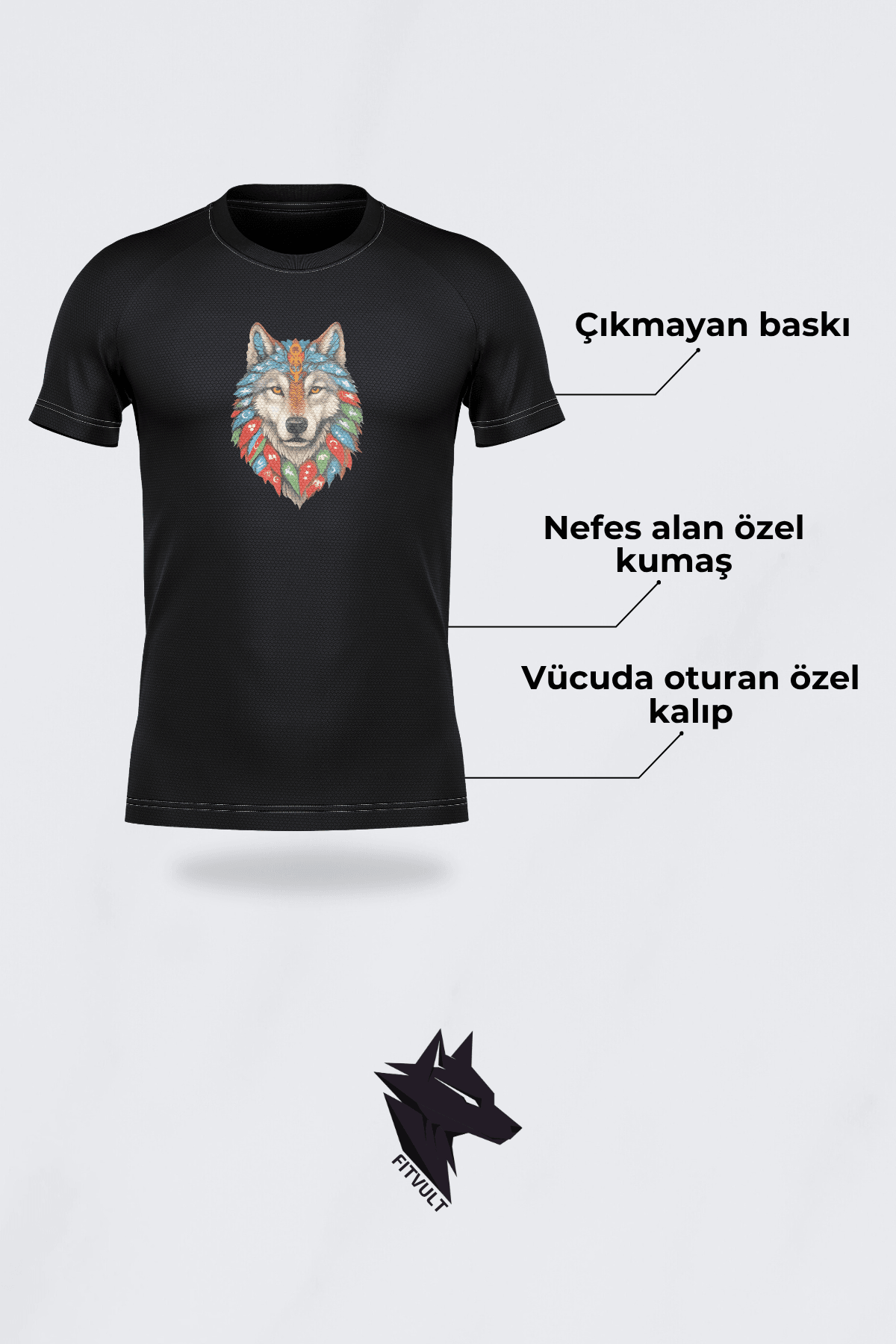 Göktürk Türk Devletleri Bozkurt Desenli Mma, Fitness, Gym Halı Saha Antrenman Compression Fit Tshirt