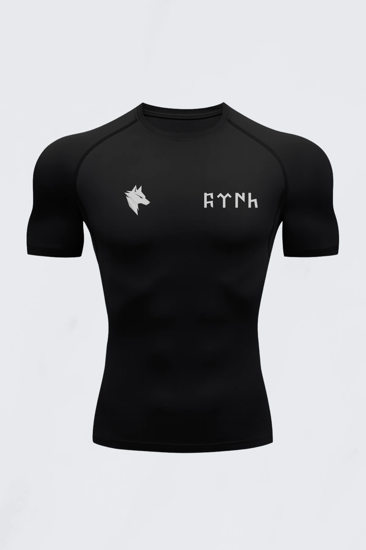 Göktürkçe Türk Yazılı Bozkurt Baskılı Kısa Kollu Compression Spor Tshirt Vücuda Yapışan Body İçlik