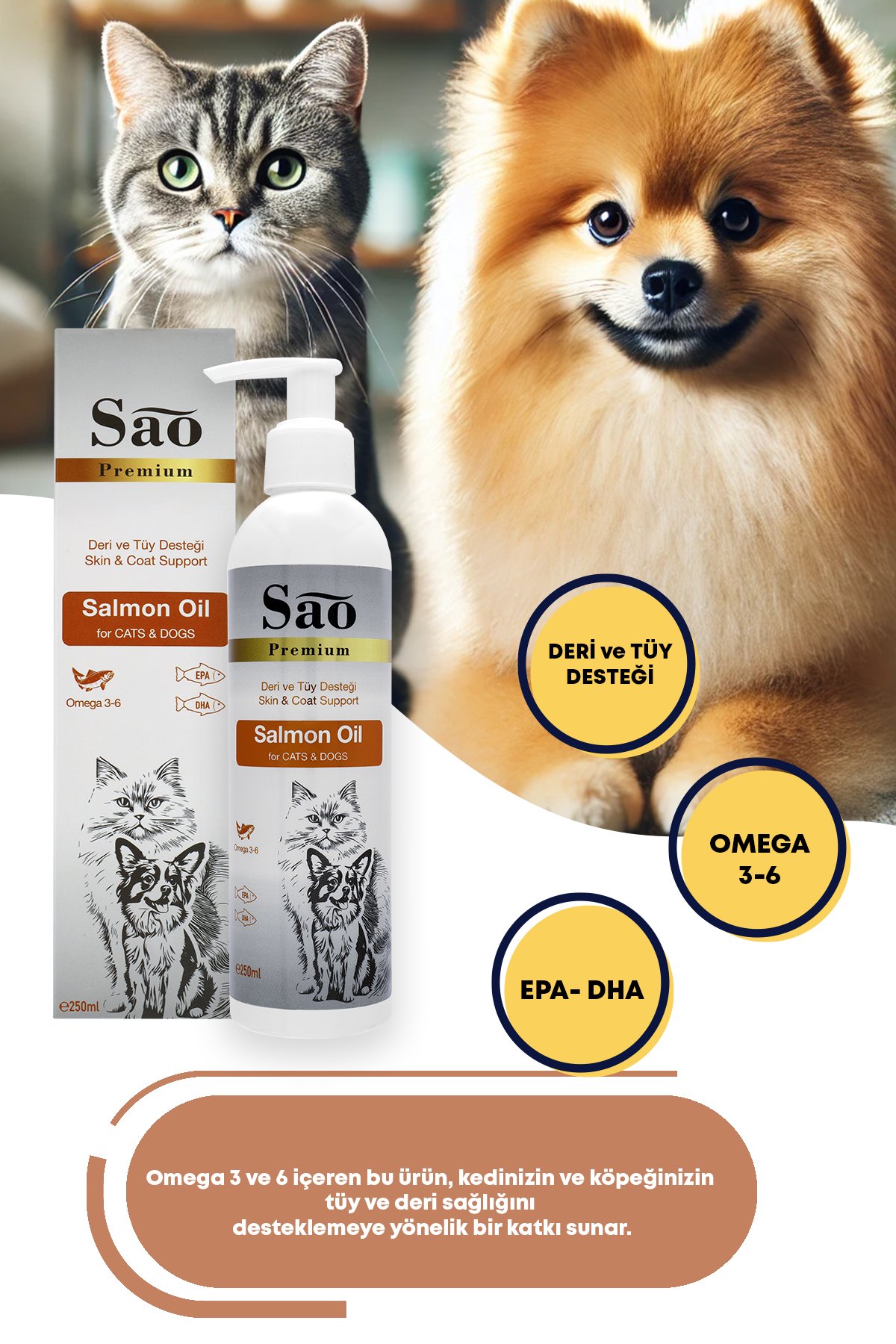 SAO Somon Yağı Kedi ve Köpekler İçin 250 ML
