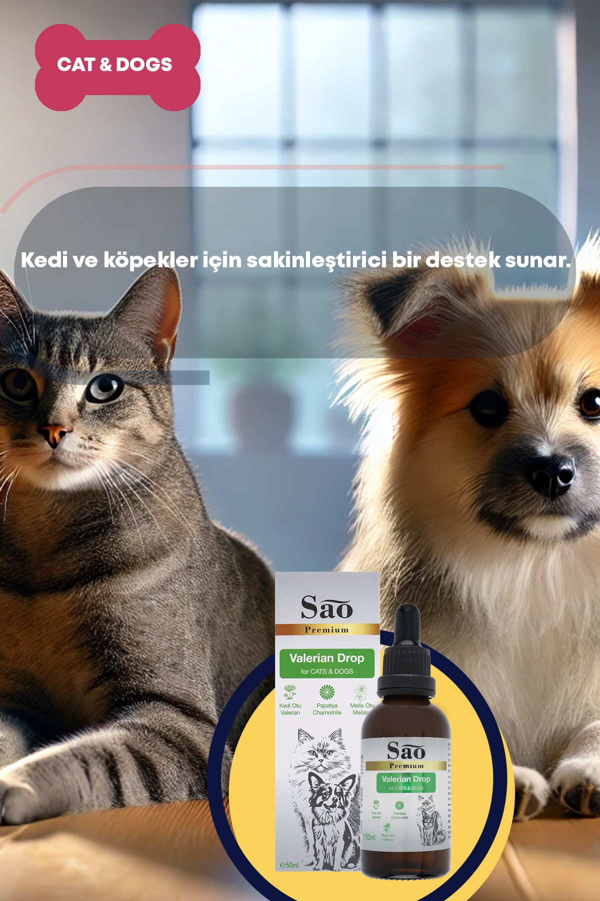 SAO Valerian Drop Kedi Ve Köpekler İçin Sakinleştirici Damla 50 ML
