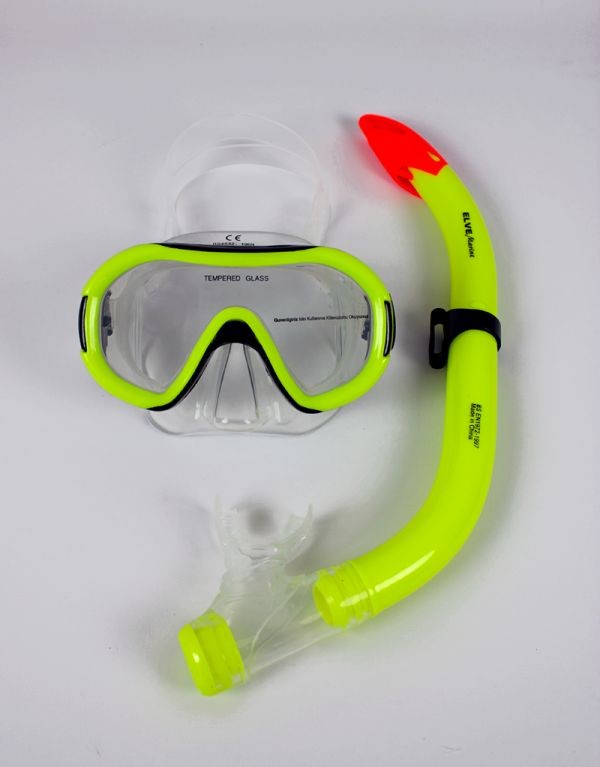 Elve Marine Mask Snorkel Tempered Cam Çocuk Set (M30SN18)