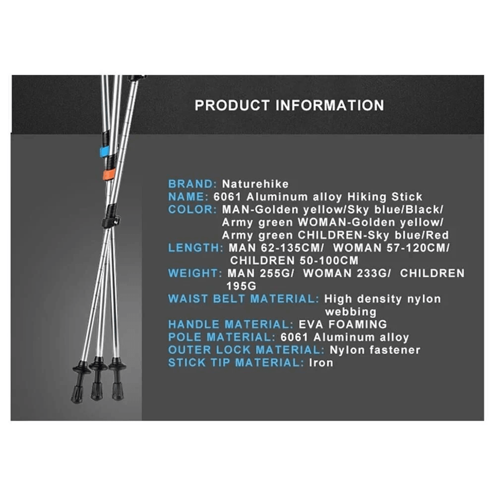 Naturehike ST01 3-Node 6061 AL Teleskopik Trekking Batonu | 57-120 cm |