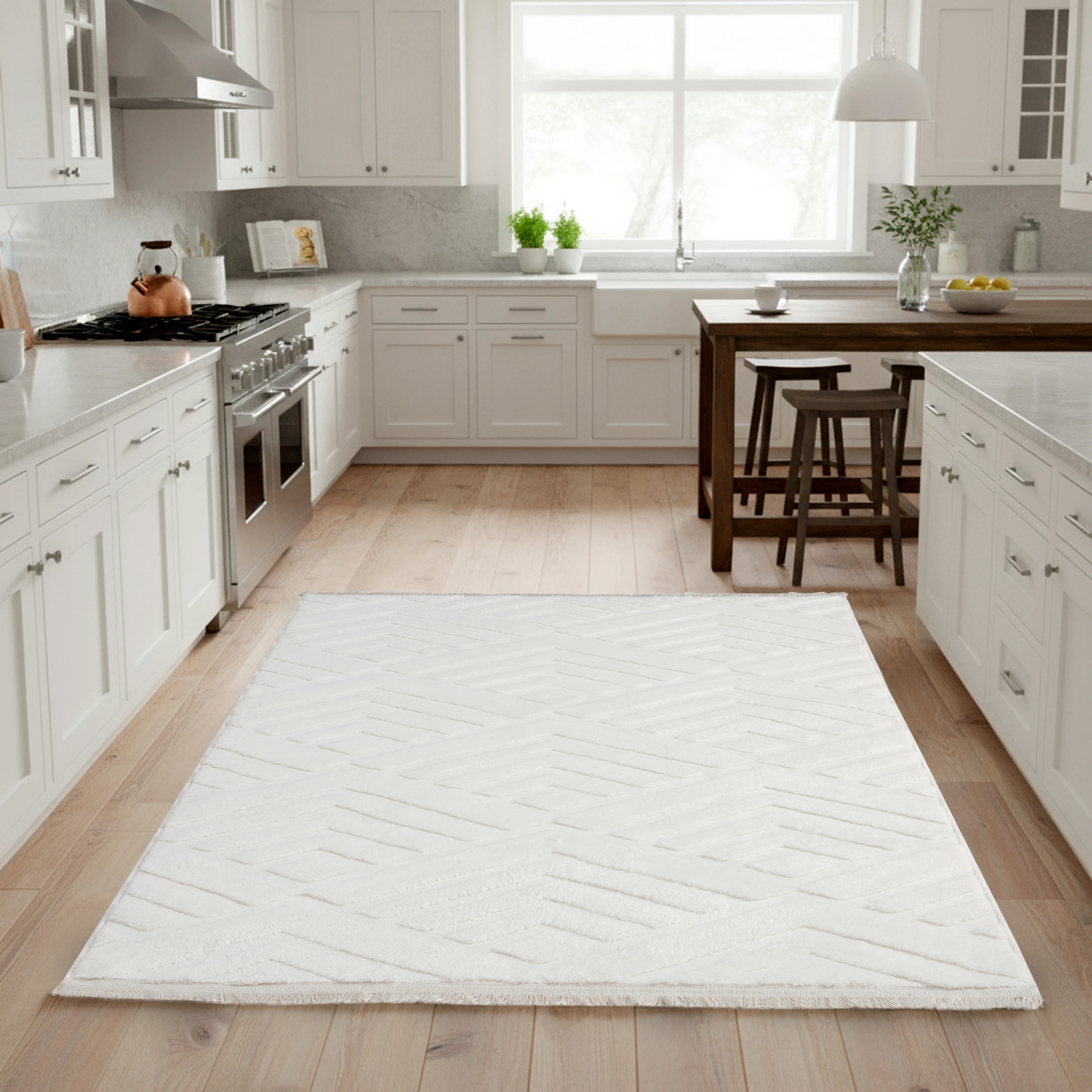 Line Beyaz Peluş Halı