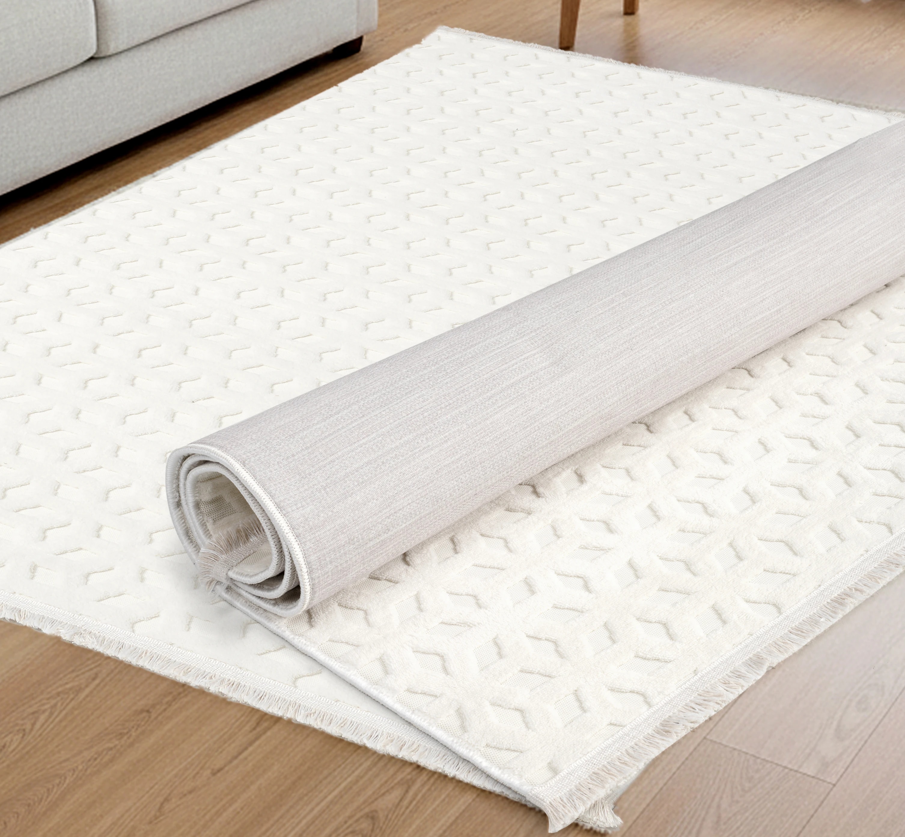 Kübik Beyaz Peluş Halı