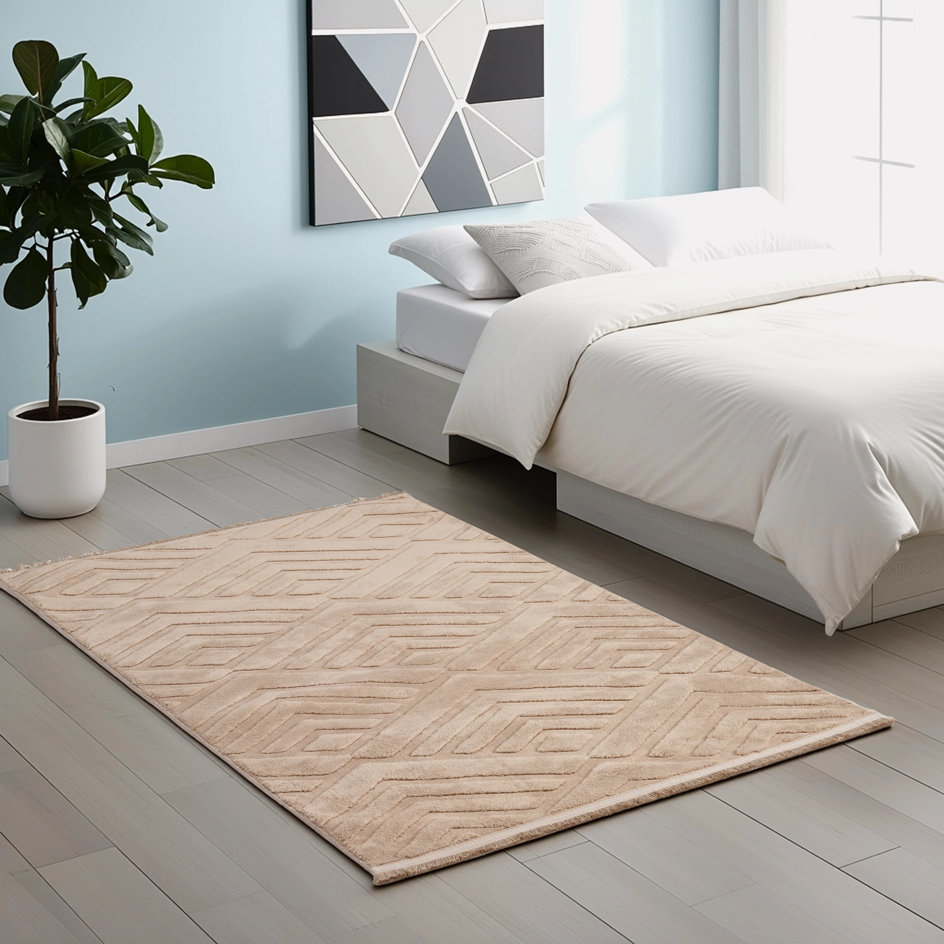 Line Kahve Peluş Halı