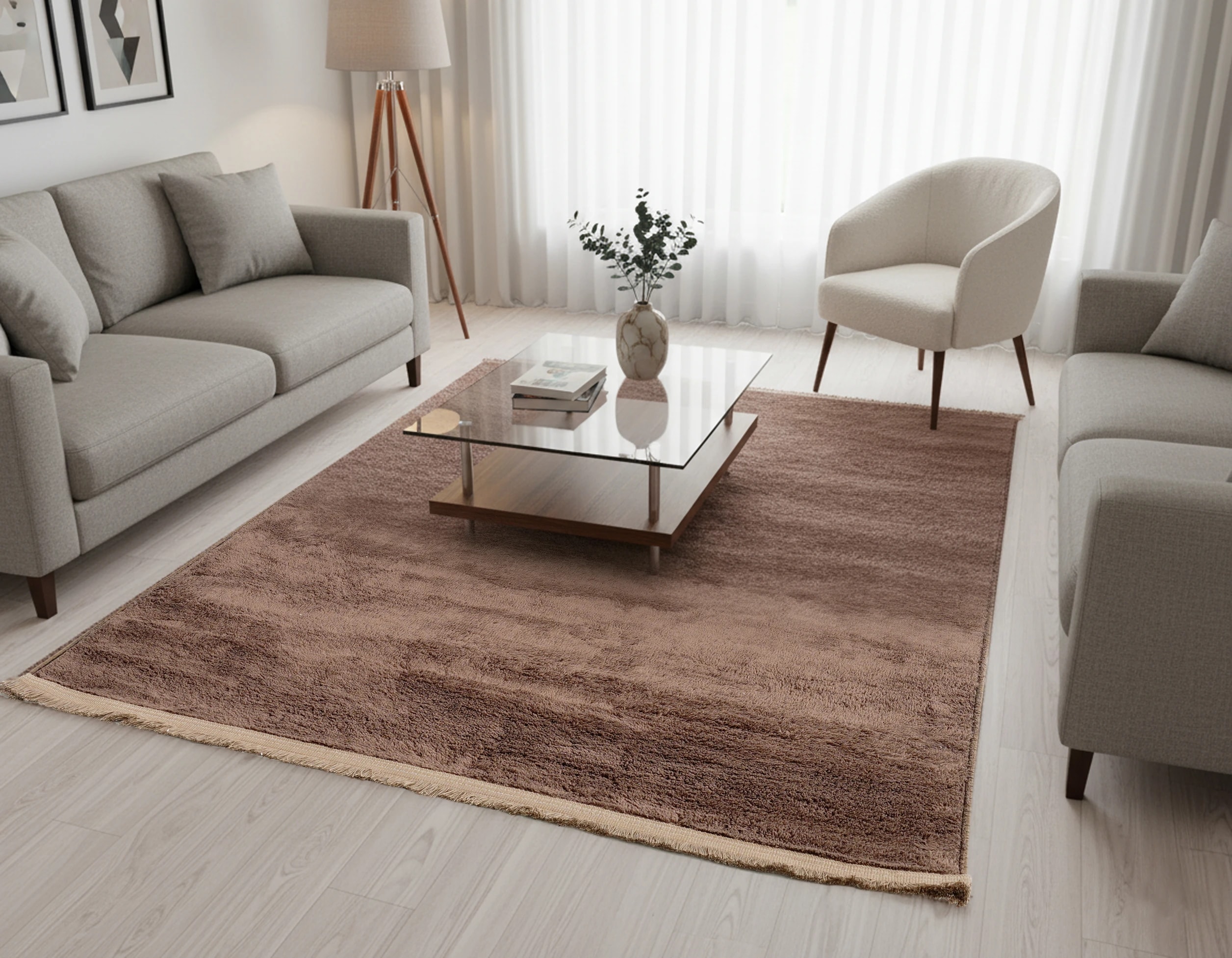 Luna Koyu Kahve Peluş Halı