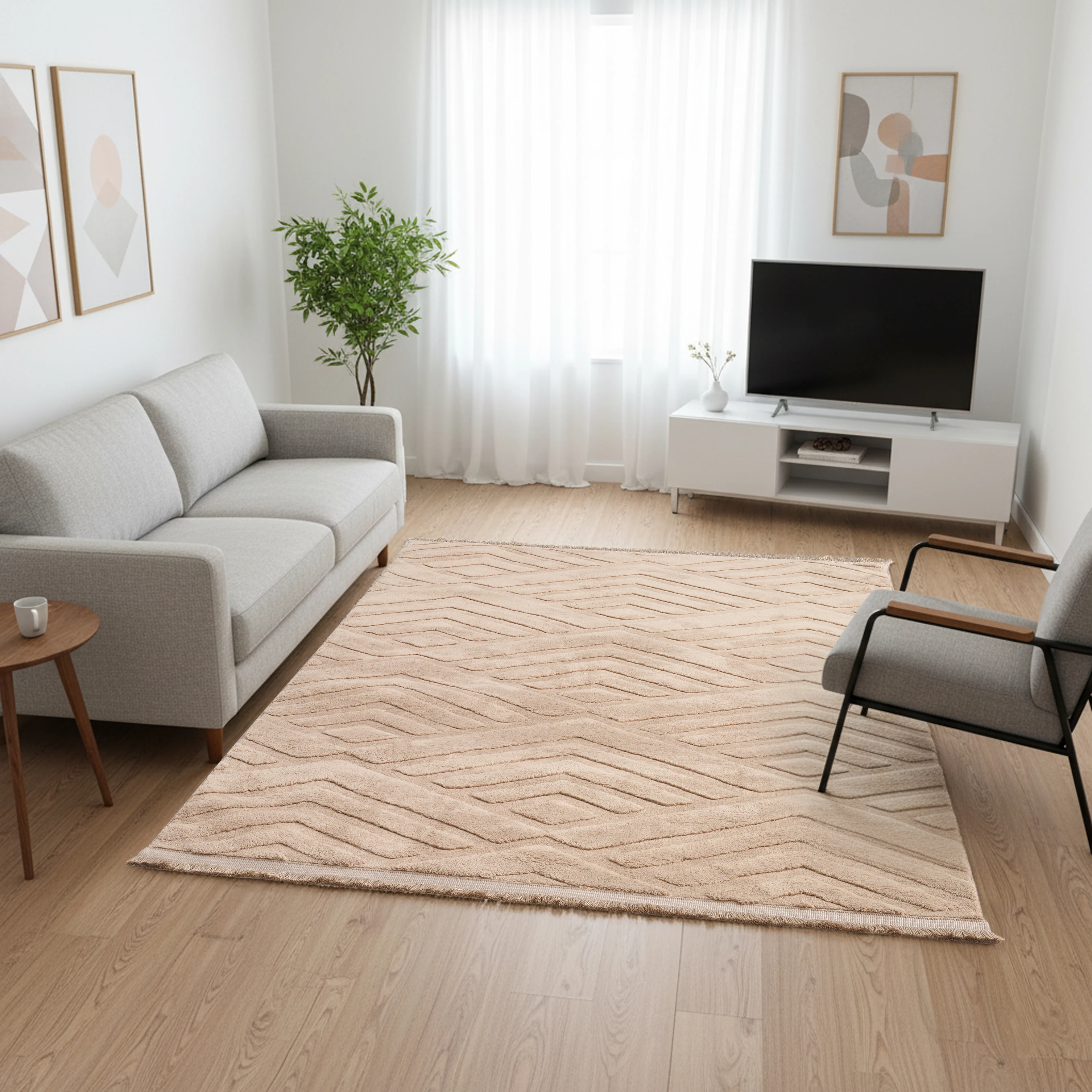 Line Kahve Peluş Halı