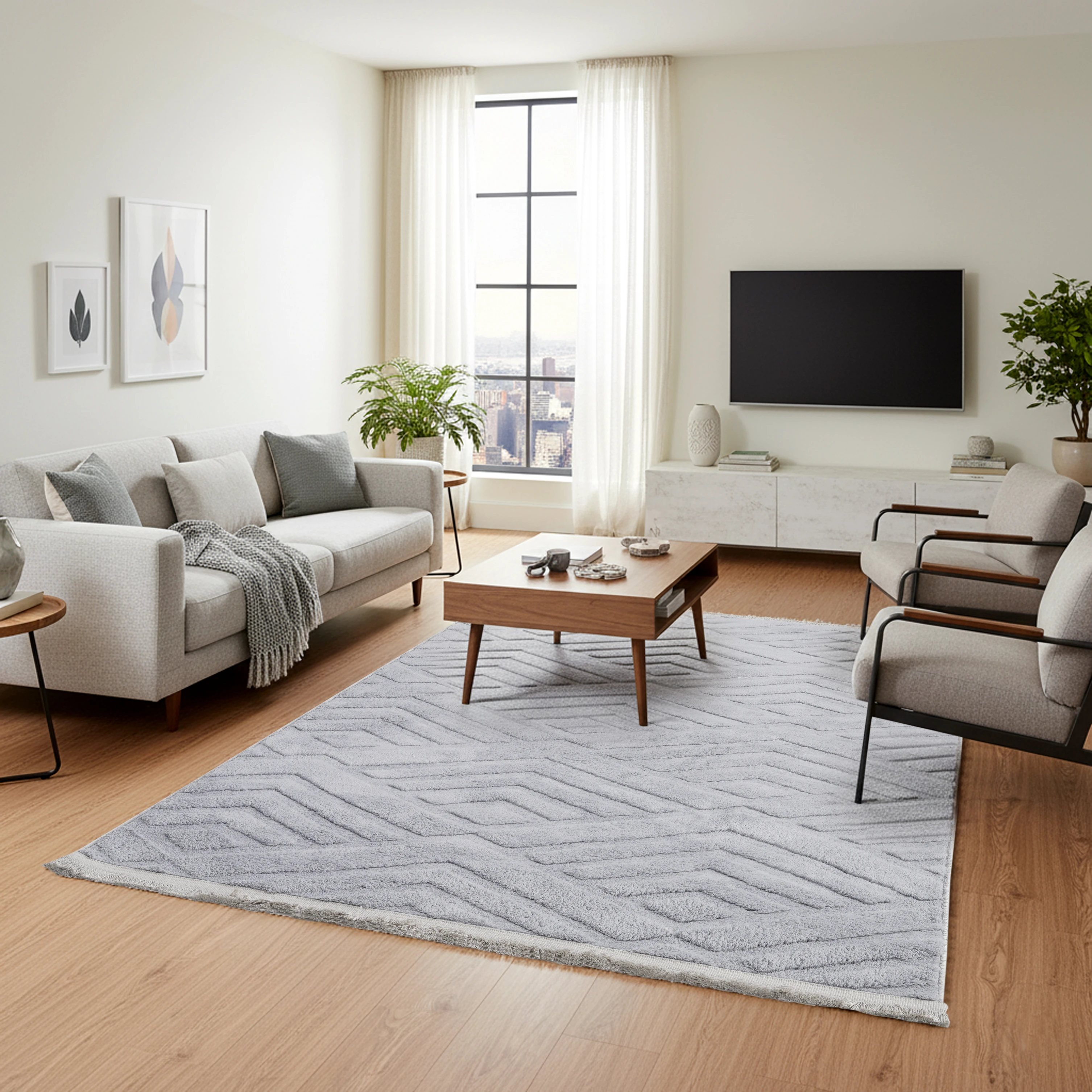 Line Gri Peluş Halı