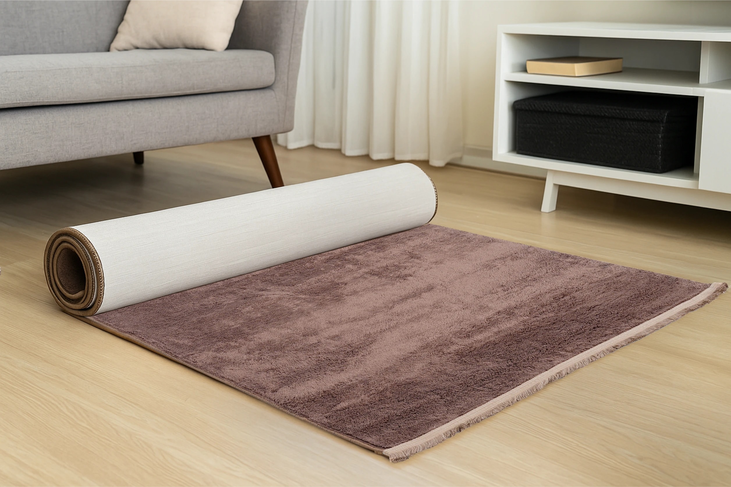 Luna Koyu Kahve Peluş Halı