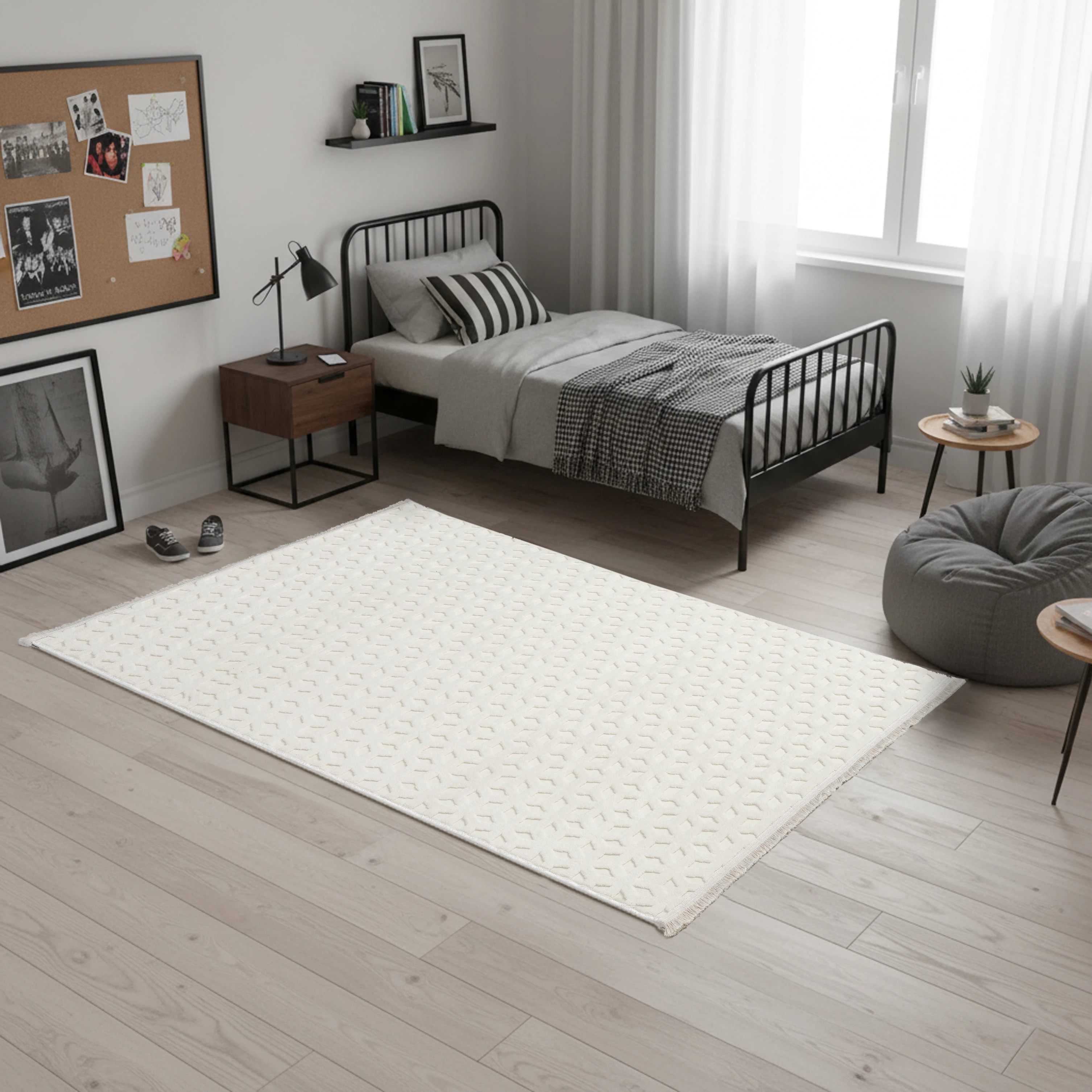 Kübik Beyaz Peluş Halı