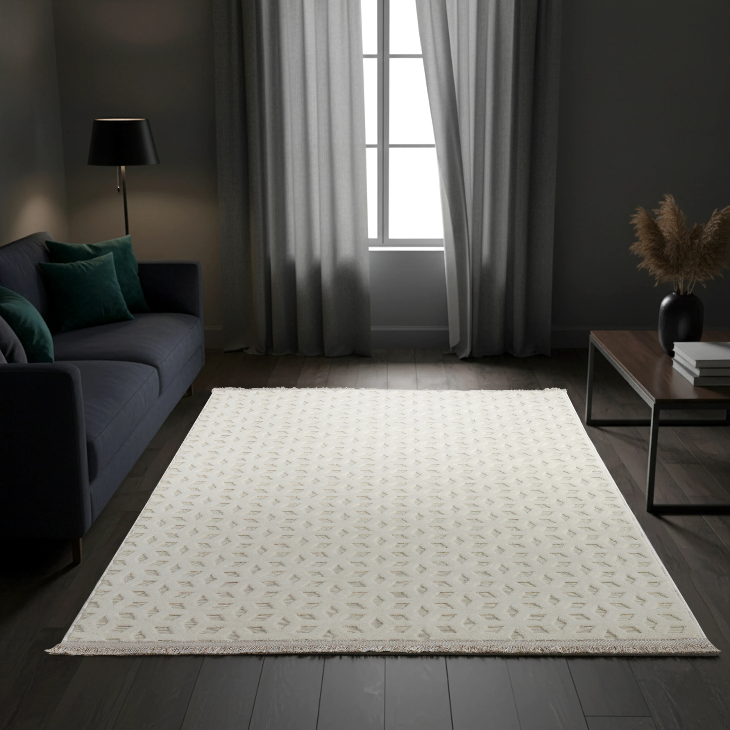 Kübik Beyaz Peluş Halı