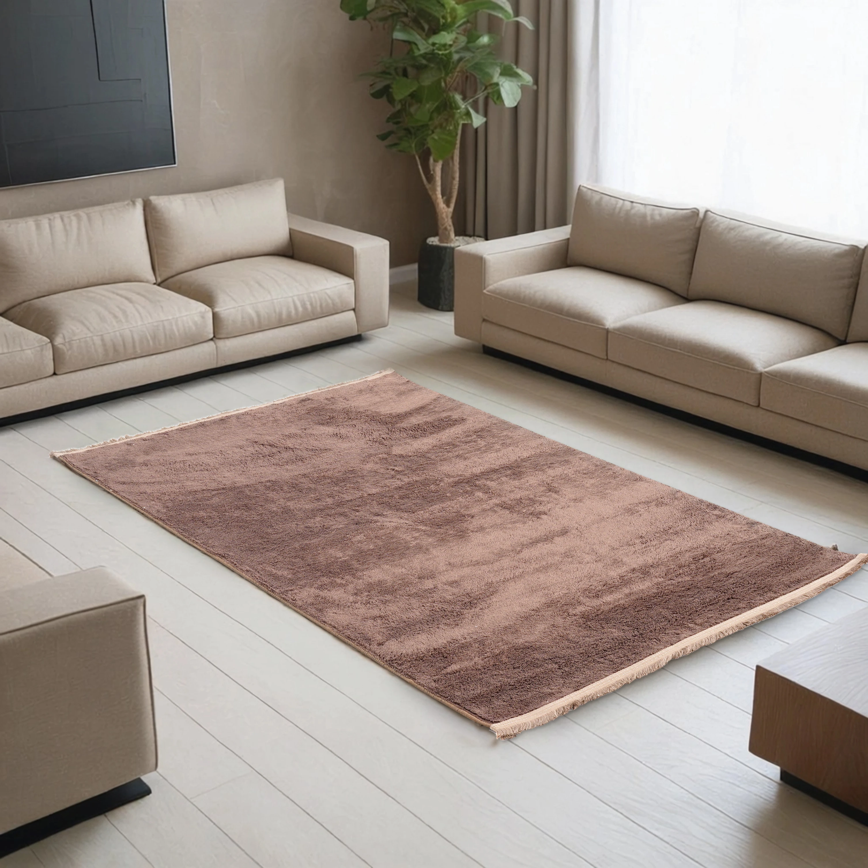 Luna Koyu Kahve Peluş Halı