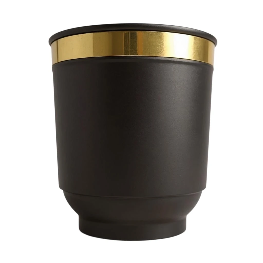 Metal Gold Detaylı Saksı-Siyah32*35 Cm