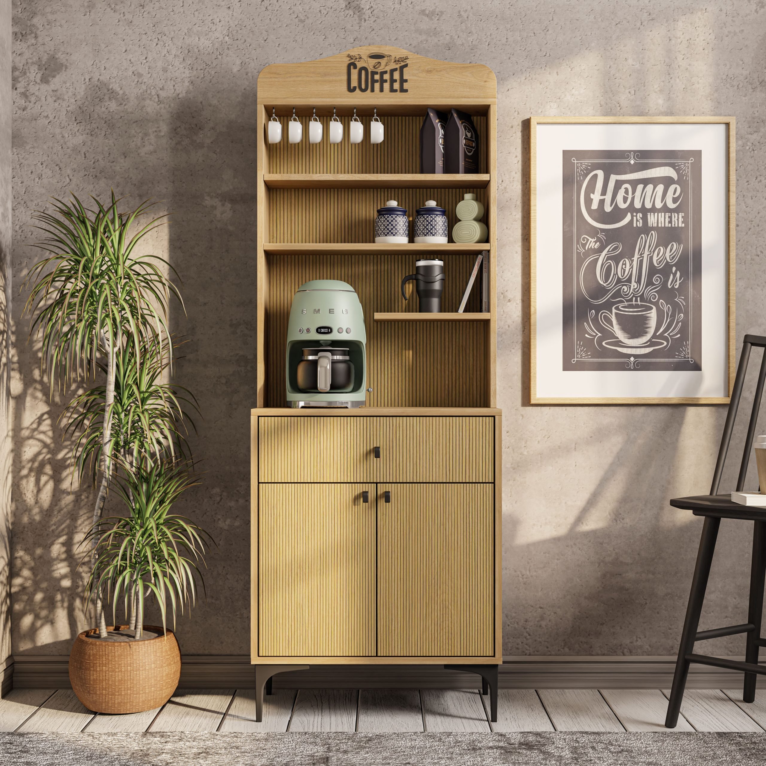 5206 SIESTA 69CM KAHVE KÖŞESİ ÇOK AMAÇLI DOLAP 2 KAPAKLI 1 ÇEKMECELİ KİLER MUTFAK DOLABI SEPET-YUNUS