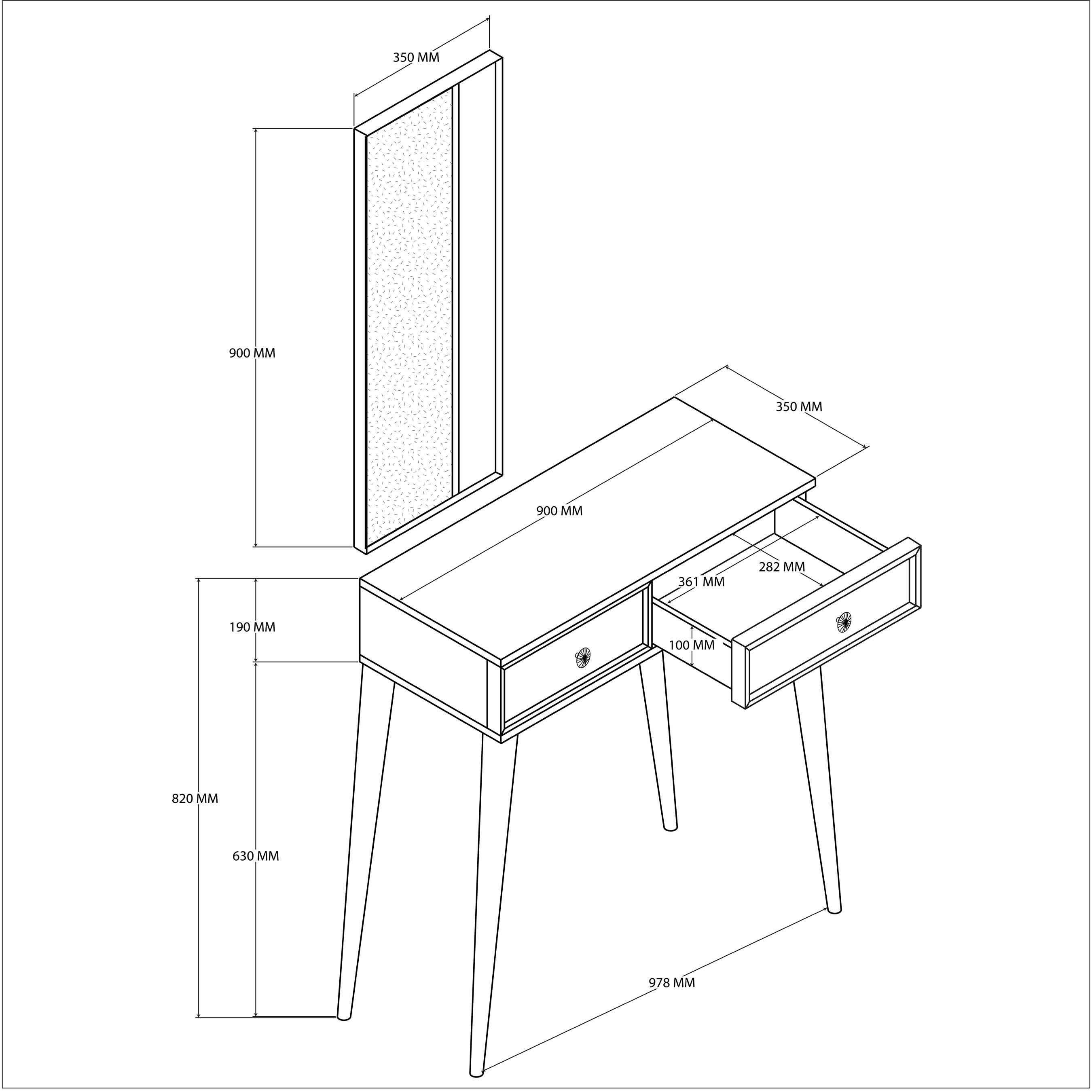 6024 LUNA (AHŞAP AYAKLI) MDF PROFİL ÇERÇEVELİ 2 ÇEKMECELİ AYNALI DRESUAR SEPET-YUNUS