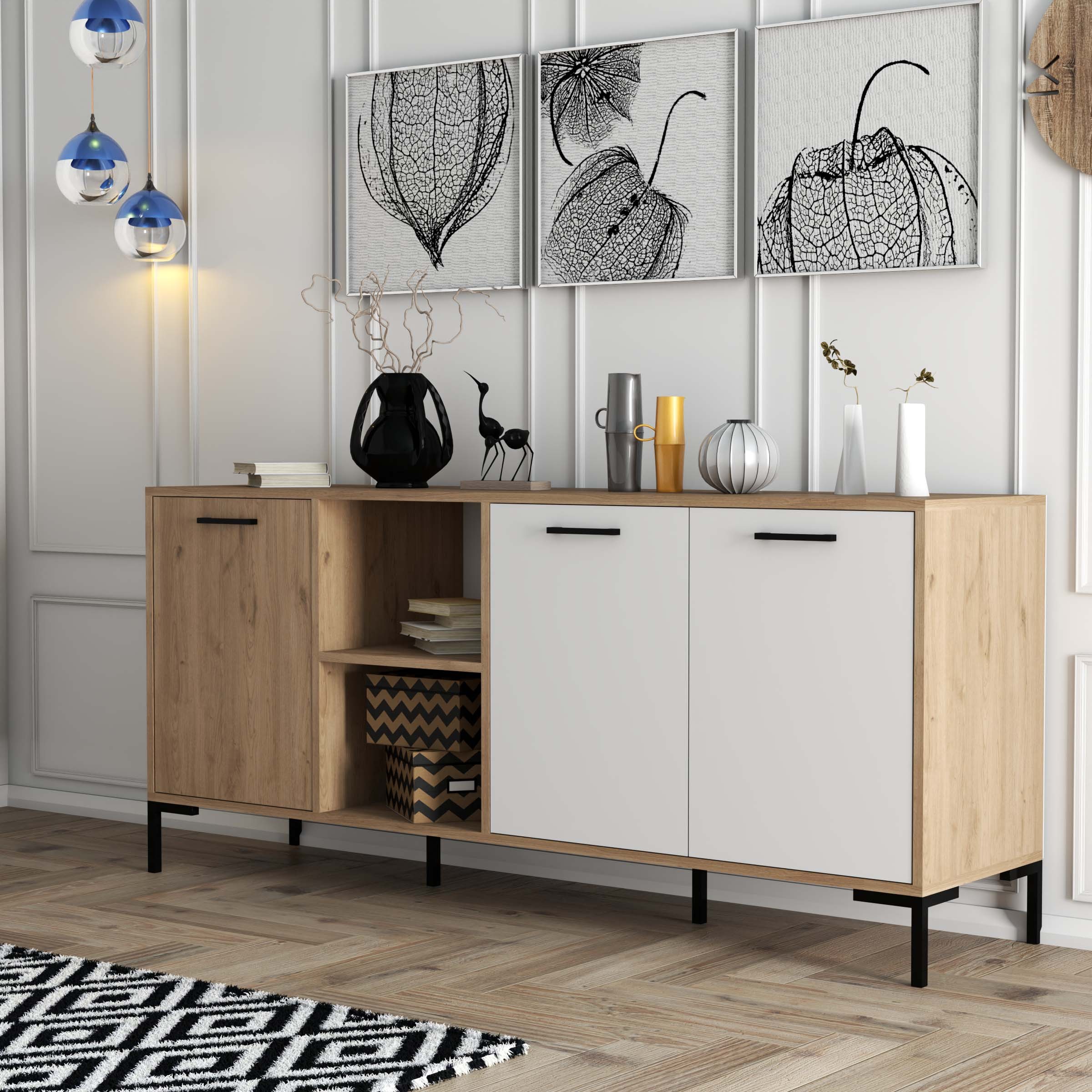 1634 Aurora 180 Cm (METAL AYAKLİ) Modern Konsol Sepet Beyaz